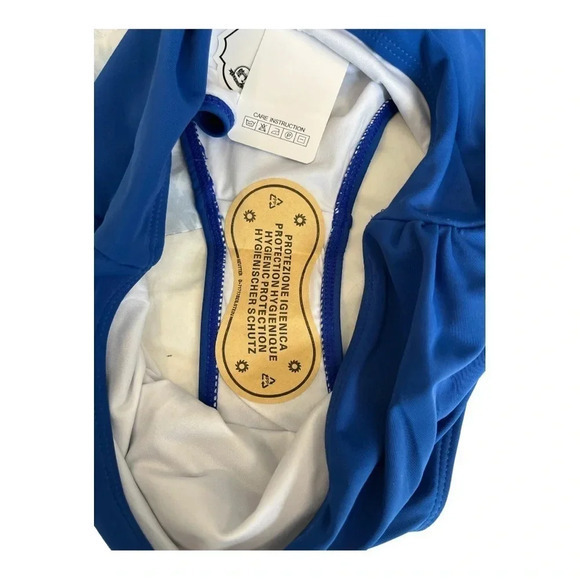 TROPICAL HIGH WAISTED BLUE BIKINI SWIMSUIT 2 PIECE STRAPPY SIZE MEDIUM NWT - Picture 8 of 9